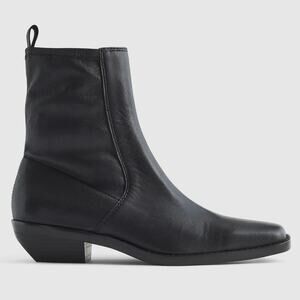 Madewell The Idris Ankle Boot in True Black Leather Square Toe Heeled Womens 6.5